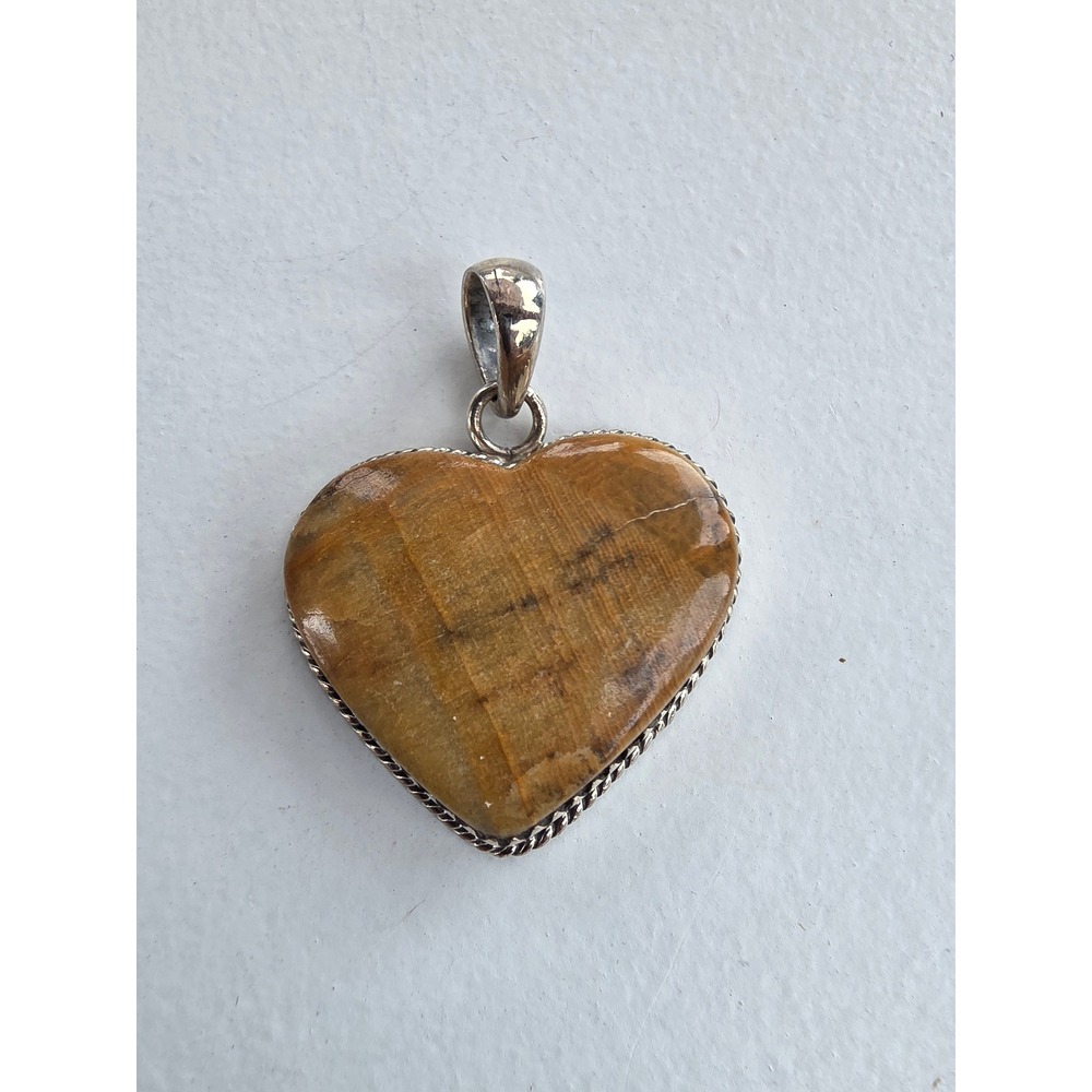 Vintage Sterling Silver 925 Heart Pendant Honey Brown Stone Rope Bezel 0.29oz